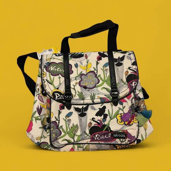 Sakroots Peace Bird Large Shoulder Crossbody Bag Boho Hippie Canvas Nature - Picture 2 of 5